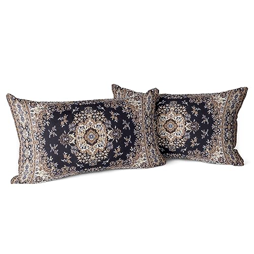 Snylcce 2er Set Boho Kissenbezüge Dekokissen 30 x 50 Samt Soft Kissenbezug Böhmischer Retro Ethno Dekorative Kissenhülle Zierkissenbezüge für Sofa Schlafzimmer Zuhause Dekoration Schwarzgold von Snylcce