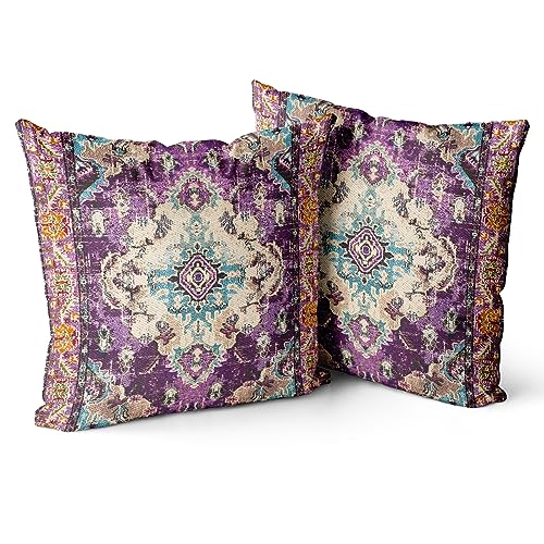 Snylcce 2er Set Boho Kissenbezüge Dekokissen 40 x 40 Samt Soft Kissenbezug Böhmischer Retro Ethno Dekorative Kissenhülle Zierkissenbezüge für Sofa Schlafzimmer Wohnzimmer Zuhause Dekoration Lila von Snylcce