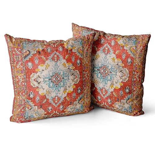Snylcce 2er Set Boho Kissenbezüge Dekokissen 40 x 40 Samt Soft Kissenbezug Böhmischer Retro Ethno Dekorative Kissenhülle Zierkissenbezüge für Sofa Schlafzimmer Wohnzimmer Zuhause Dekoration Rot von Snylcce