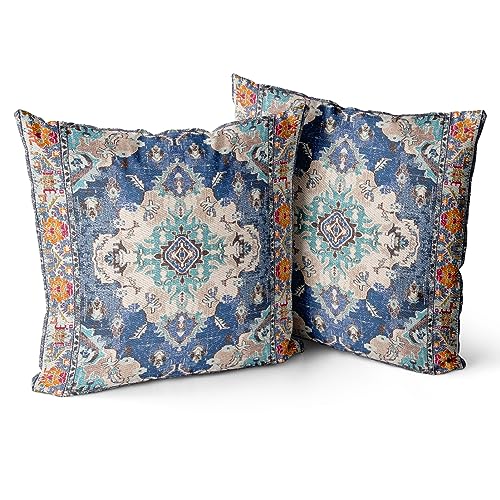 Snylcce 2er Set Boho Kissenbezüge Dekokissen 50 x 50 Samt Soft Kissenbezug Böhmischer Retro Ethno Dekorative Kissenhülle Zierkissenbezüge für Sofa Schlafzimmer Wohnzimmer Zuhause Dekoration blau von Snylcce