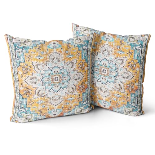 Snylcce 2er Set Boho Kissenbezüge Dekokissen 50 x 50 Samt Soft Kissenbezug Böhmischer Retro Ethno Dekorative Kissenhülle Zierkissenbezüge für Sofa Schlafzimmer Zuhause Dekoration Hellgelb von Snylcce