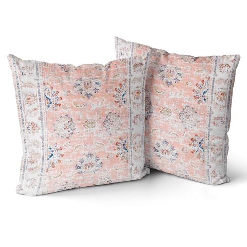 Snylcce 2er Set Boho Kissenbezüge Dekokissen 50 x 50 Samt Soft Kissenbezug Böhmischer Retro Ethno Dekorative Kissenhülle Zierkissenbezüge für Sofa Schlafzimmer Zuhause Dekoration Rosa geblümt von Snylcce