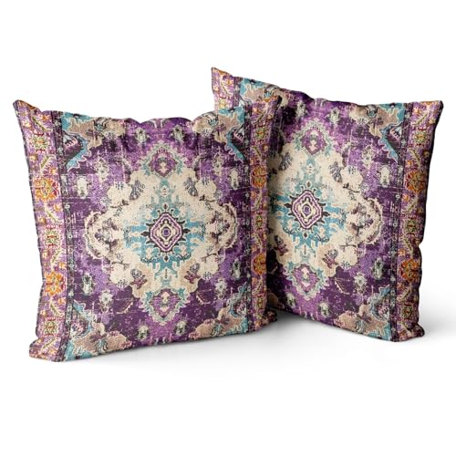 Snylcce 2er Set Boho Kissenbezüge Dekokissen 60 x 60 Samt Soft Kissenbezug Böhmischer Retro Ethno Dekorative Kissenhülle Zierkissenbezüge für Sofa Schlafzimmer Wohnzimmer Zuhause Dekoration Lila von Snylcce