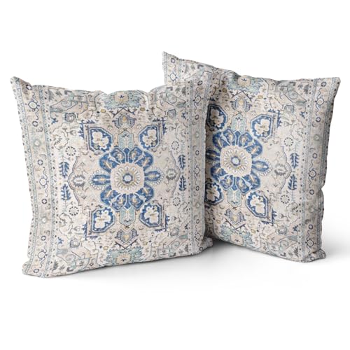 Snylcce Boho Floral Wurf Kissenbezüge Set von 2 bunten böhmischen Blumen dekorative Kissen Kissenbezug für Schlafzimmer Sofa Home Decor, 45x45 cm, Samt, kurzer Plüsch (Cerulean) von Snylcce