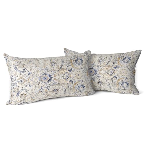 Snylcce Boho Floral Wurf Kissenbezug 30x50 cm Set von 2 Böhmische Vintage Blumen Kissenbezüge Samt Doppelseitiger Druck Dekorative Kissenbezüge für Wohnzimmer Schlafzimmer Sofa Home Decor (Elfenbein) von Snylcce