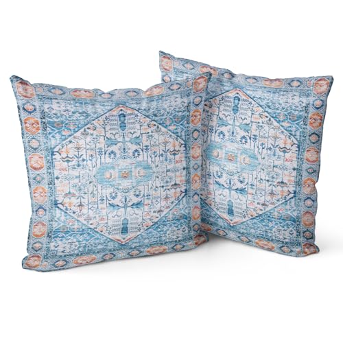 Snylcce Boho Kissenbezüge 2er Set Aquablue Antike & Vintage Design Doppelseitiges Muster 40x40 cm Weiche Kissenhüllen für Garten Couch Sofa Bett Dekorative 16x16 Zoll Kissenbezüge von Snylcce