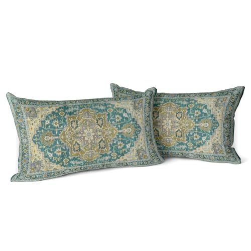 Snylcce Boho Kissenbezüge 2er Set Dunkelgrünes Antike & Vintage Design Doppelseitiges Muster 30x50 cm Weiche Kissenhüllen für Garten Couch Sofa Bett Dekorative Kissenhüllen von Snylcce