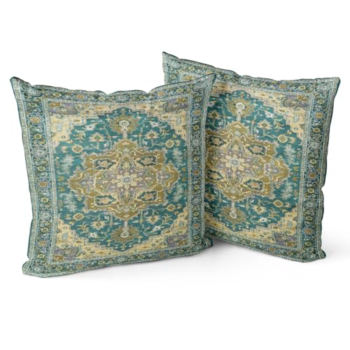 Snylcce Boho Kissenbezüge 2er Set Dunkelgrünes Antike & Vintage Design Doppelseitiges Muster 40x40 cm Weiche Kissenhüllen für Garten Couch Sofa Bett Dekorative Kissenhüllen von Snylcce
