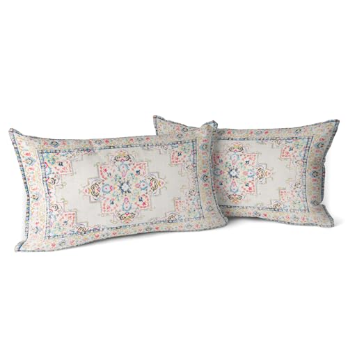 Snylcce Boho Kissenbezüge 2er Set Hellrosa Antike & Vintage Design Doppelseitiges Muster 30x50 cm Weiche Kissenhüllen für Garten Couch Sofa Bett Dekorative Kissenbezüge 12x20 Zoll von Snylcce