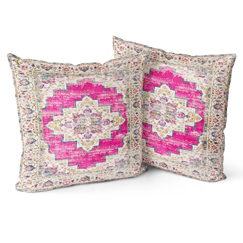 Snylcce Boho Kissenbezüge 2er Set Magenta Antike & Vintage Design Doppelseitiges Muster 40x40 cm Weiche Kissenhüllen für Garten Couch Sofa und Bett Dekorative 16x16 Zoll Kissenbezüge von Snylcce