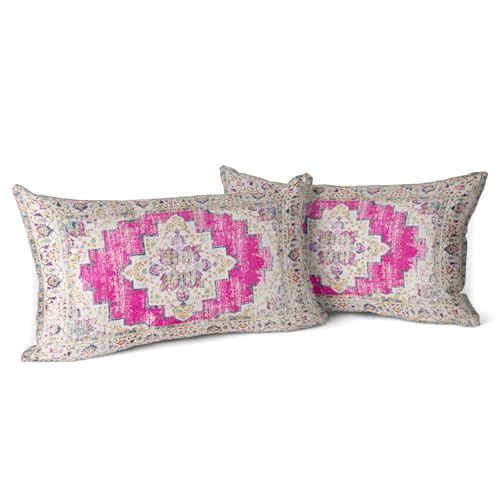 Snylcce Boho Kissenbezüge 2er Set Magenta Antike & Vintage Design Doppelseitiges Muster 30x50 cm Weiche Kissenhüllen für Garten Couch Sofa und Bett Dekorative 12x20 Zoll Kissenbezüge von Snylcce