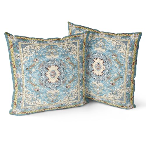 Snylcce Boho Kissenbezüge 2er Set - Teal Antik & Vintage Design, Doppelseitiges Muster - Weiche Kissenbezüge für Garten Couch, Sofa, Bett - Dekorative 16x16 Inch Kissenbezüge Snylcce Boho Kissenbezüge 2er Set - Teal Antik & Vintage Design, Doppelseitiges Muster - Weiche Kissenbezüge für Garten Couch, Sofa, Bett - Dekorative 16x16 Inch Kissenbezüge von Snylcce
