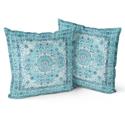 Snylcce Boho Throw Pillow Covers Set von 2 Deep Sky Blue Antique & Vintage Design, Double-Sided Pattern - 45x45 cm Soft Cushion Covers für Garten Couch, Sofa, Bett - Dekorative 18x18 Inch Pillowcases Snylcce Boho Throw Pillow Covers Set von 2 Deep Sky Blue Antique & Vintage Design, Double-Sided Pattern - 45x45 cm Soft Cushion Covers für Garten Couch, Sofa, Bett - Dekorative 18x18 Inch Pillowcases von Snylcce