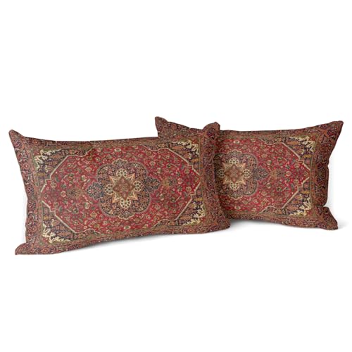 Snylcce Boho Wurfkissenbezüge 2er Set Maroon Antik & Vintage Design, Doppelseitiges Muster 30x50 cm Weiche Kissenbezüge für Garten Couch, Sofa, Bett - Dekorative 12x20 Zoll Kissenbezüge von Snylcce
