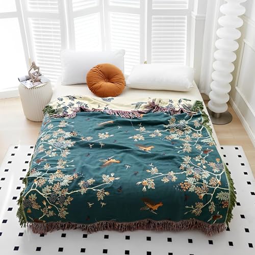 Snylcce Doppelseitige böhmische Decke - 100% Bio-Baumwolle, handgewebte Bett- und Sofadecke, gemütlicher Boho-Akzent für 2-3-sitzige Sofas und Sessel - 150x200cm,Deep Blue von Snylcce