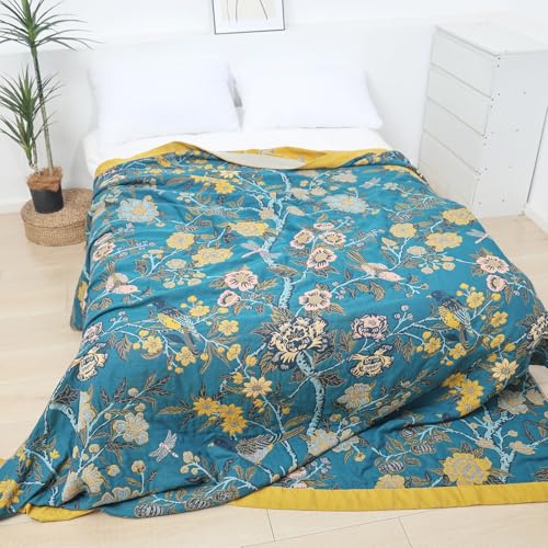 Snylcce Doppelseitige große böhmische Decke - 100% Bio-Baumwolle, handgewebte Bett- und Sofadecke, gemütlicher Boho-Akzent für 2-3-Sitzer Couches und Sessel - 150x200cm, Birds in The Woods Green von Snylcce