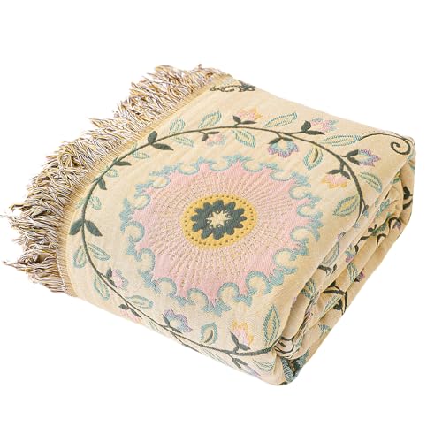 Snylcce Doppelseitige große böhmische Decke - 100% Bio-Baumwolle, handgewebte Bett- und Sofadecke, kuscheliger Boho-Akzent für 2-3-sitzige Sofas und Sessel - 200x230cm, lebhaftes Marigold-Grün von Snylcce