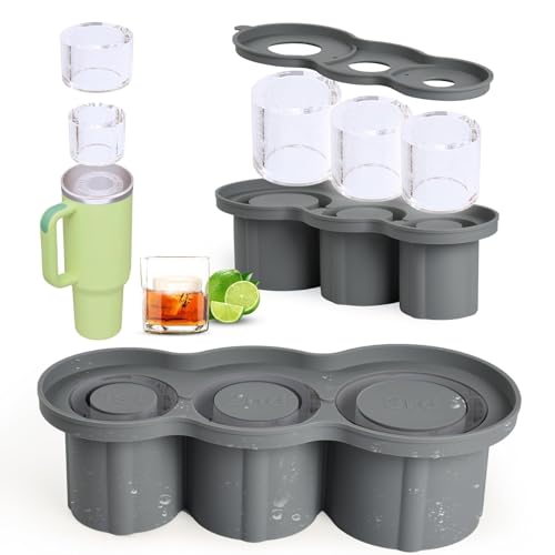 Snylcce Eiswürfelform für 20-40oz Stanley Cup - Wiederverwendbar, leicht löstbar, flexibel mit Deckel und Behälter(Grau) von Snylcce