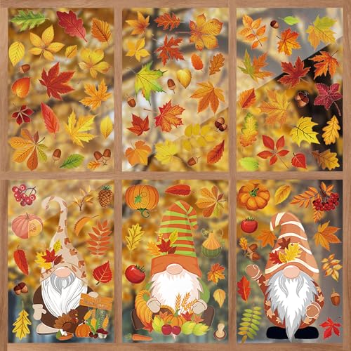 93 Stück Fensterbilder Herbst, Warme Herbstdeko, Selbstklebend Herbstdeko Fenster, Wasserdicht Fensterdeko Herbst Aufkleber für Thanksgiving Party HerbstDeko für Kinderzimmer Cafeteria von Snyvpra