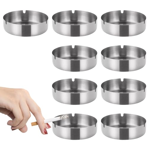 Edelstahl Aschenbecher 9 Stück 8cm - Moderne Tragbare Tischplatte Aschenbecher Für Zigaretten, Draußen Und Innen, Ideal Für Haushalt, Büro Und Unterwegs, Silber von Snyvpra