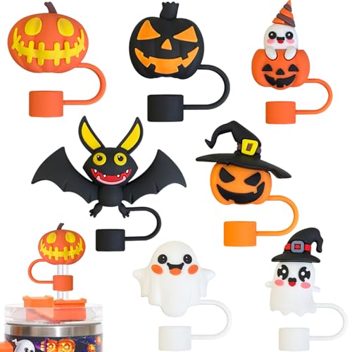 Halloween Strohhalmhüte, 7 Stück Set, Silikon Abdeckkappe Für Stanley Cup Zubehör,Stanley 30 & 40 Oz Tumbler Mit Griff, Lustige Party Accessoires Für Halloween Feiern von Snyvpra