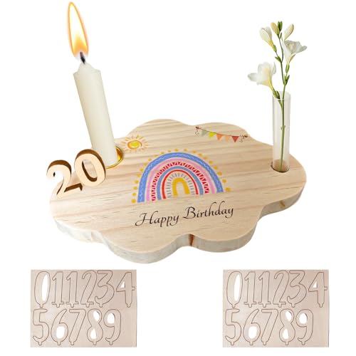 Holz Geburtstagsteller mit Geburtstagszug Kerzenhalter Reagenzglas Set Jahreszahlen 0-9 Geburtstag Geburtstagsdeko Geburtstagsgeschenk für Jungen Mädchen Erwachsene von Snyvpra