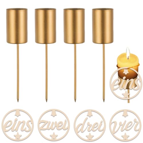 Romadedi Kerzenhalter Adventskranz, 4er Set Advent Kerzenständer und Adventszahlen Holz 1-4, Adventskranz Zahlen für Kerzen, Stecken Stabkerzenhalter Metall für Weihnachten Deko Tischdeko Kerzen von Snyvpra