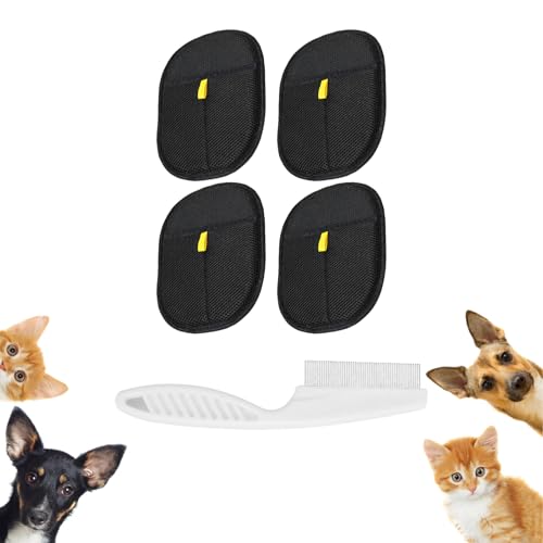 Snyvpra 4 Stück Fell Magnet Handschuhe + 1 Stück Bürste, 24x18cm Doppelseitige Tierhaarentferner Handschuhe, Wiederverwendbare Haustier-Pflegehandschuhe, Grooming Set für Hunde Katzen von Snyvpra