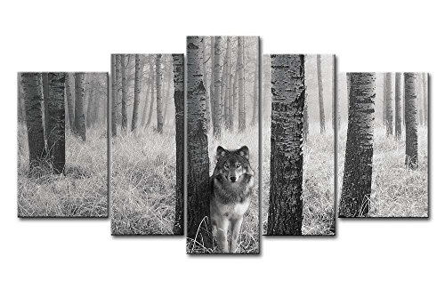 5 Tafeln Wand-Kunst Bild Wachsam Wolf Augen In der Wildnis Drucke auf Leinwand Das Tier Bilder Öl Für zu Hause Moderne Dekoration Druckdekor von So Crazy Art