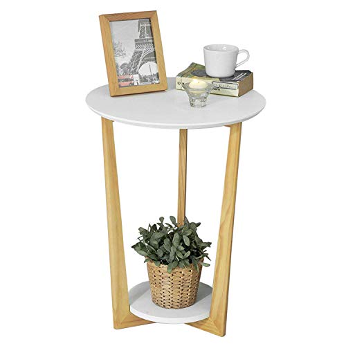 SoBuy FBT52-WN Beistelltisch mit 2 Ablagen Couchtisch Kaffeetisch Balkontisch weiß-Natur, BHT ca: 45x60x45cm von SoBuy