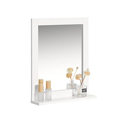 SoBuy Bad Hängeschrank mit Spiegel Wandregal Weiß Badschrank Hängend mit Ablage für für Badezimmer Wandmontage 40x49x10cm FRG129-W von SoBuy