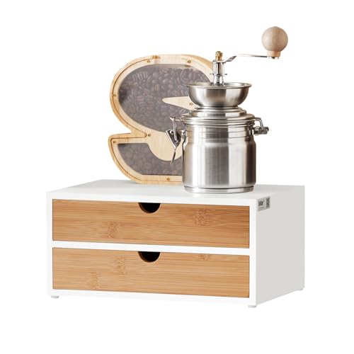 SoBuy® FRG180-WN Kaffeekapsel Box aus MDF und Bambus Kapselspender Kapselständer mit 2 Schubladen Aufbewahrungsbox Schubladenbox Schreibtischorganizer von SoBuy