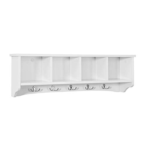 SoBuy® FRG48-L-W Wandgarderobe Wandhaken Hängeregal Badezimmerschrank mit 5 Haken weiß, B 72cm von SoBuy