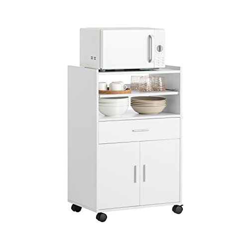 SoBuy Servierwagen Küchenschrank Küchenwagen mit Arbeitsplatte und Rollen Küchenregal Mikrowellenschrank Rollbarer Aufbewahrungsschrank für Küche, Büro, Esszimmer Weiß BHT ca. 59x92x40cm FSB09-W von SoBuy