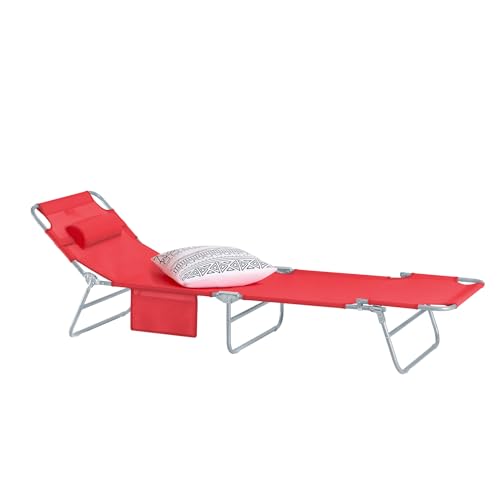 SoBuy® OGS35-R Gartenliege Sonnenliege Relaxliege mit Seitentasche Liegestuhl klappbar, rot, BHT ca.195x58x63cm von SoBuy