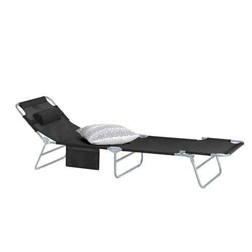 SoBuy® OGS35-SCH Gartenliege Sonnenliege Relaxliege mit Seitentasche Liegestuhl klappbar Strandliege in schwarz von SoBuy