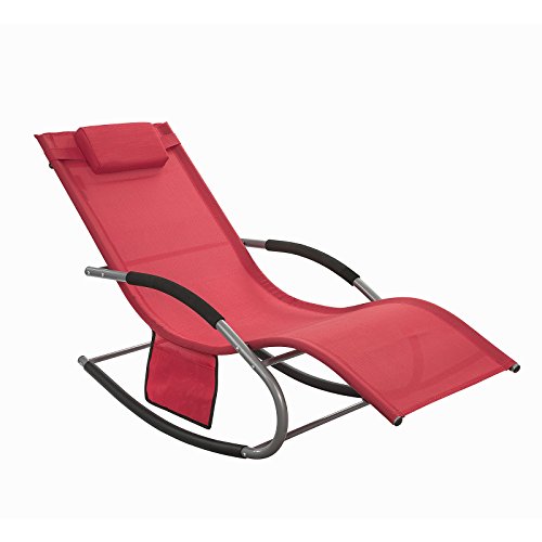 SoBuy OGS28-R Swingliege Schaukelliege Sonnenliege Liegestuhl Relaxliege Gartenliege mit Tasche Gewebe in rot 150 kg Belastung von SoBuy
