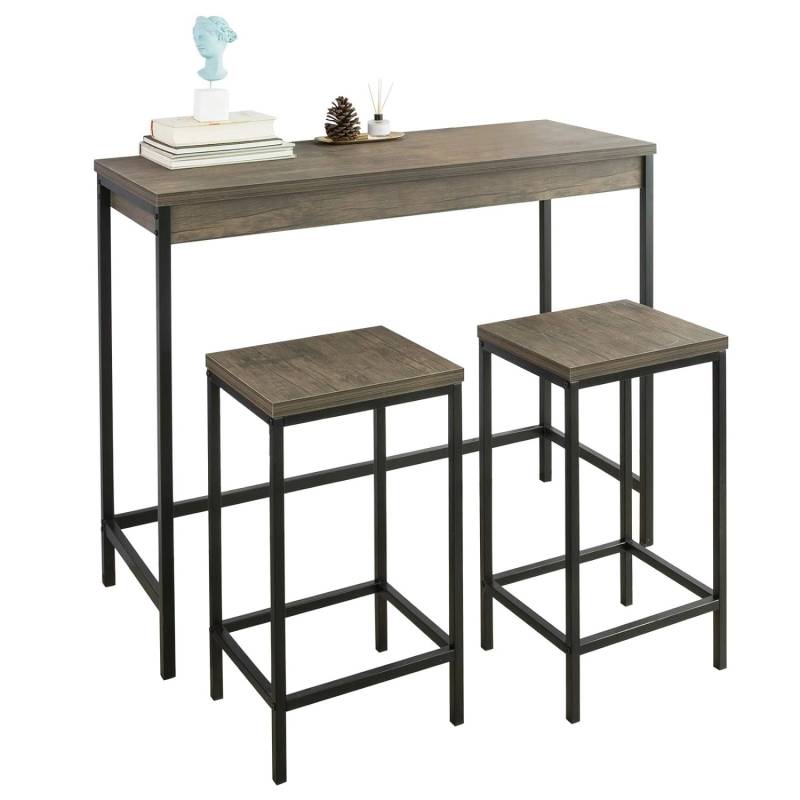 SoBuy 3-teilig Bartisch mit 2 Barhockern Esszimmer MDF Metall Natur OGT30-N von SoBuy