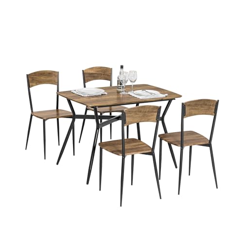 SoBuy 5-teilig Esstisch mit 4 Stühlen Bistrotisch Stehtisch mit 4 Barhockern Küchentisch Küchentresen Sitzgruppe Bartisch-Set Vintage Braun OGT49-F von SoBuy