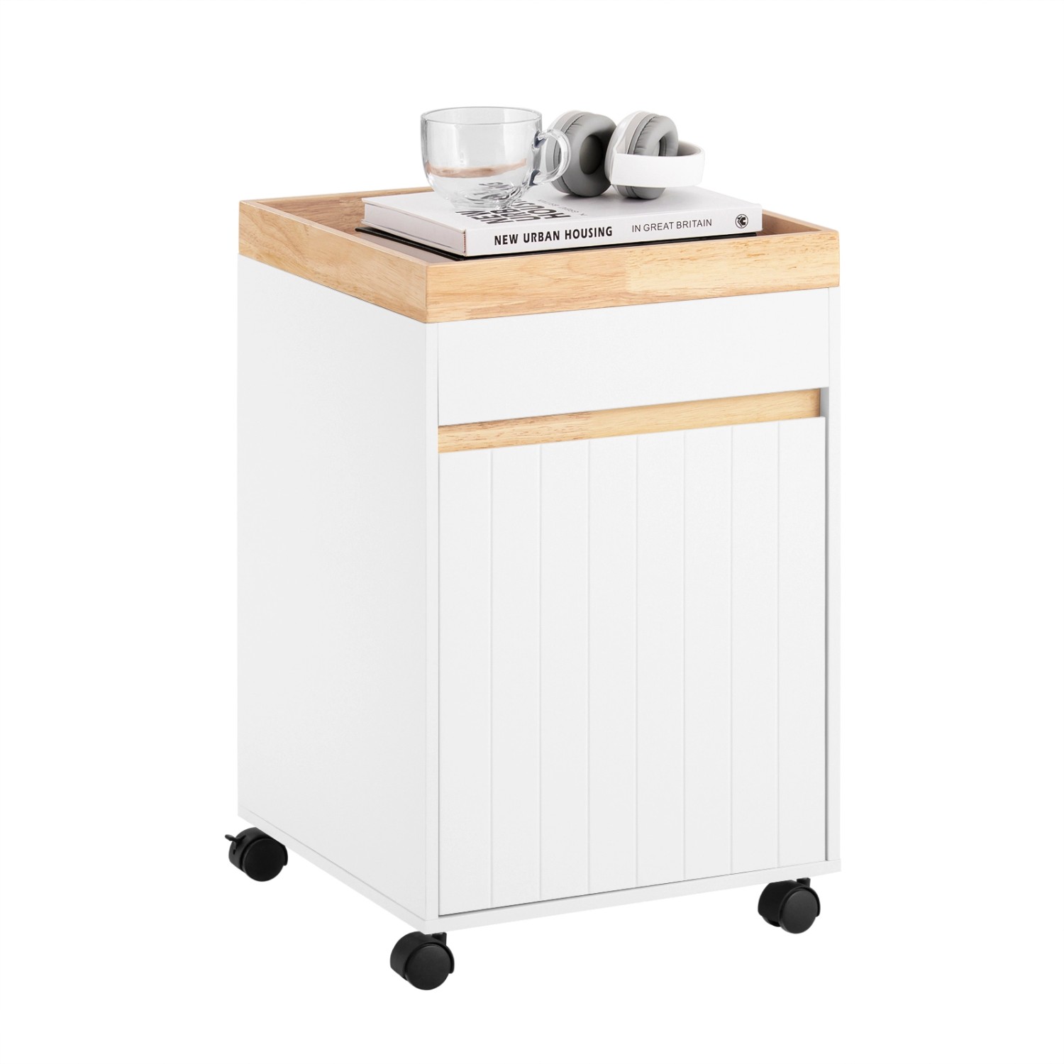 SoBuy Aktenschrank Rollcontainer Beistelltisch für Büro und Arbeitszimmer Weißnatur ASK03-W von SoBuy