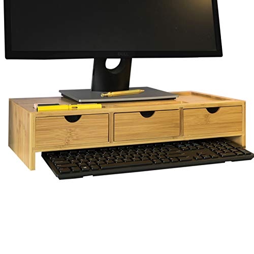 SoBuy BBF03-N Monitorerhöhung Monitorständer Bildschirmständer Schreibtischaufsatz mit Fächern und 3 Schubladen Bambus BHT ca.: 51x11,5x25cm von SoBuy