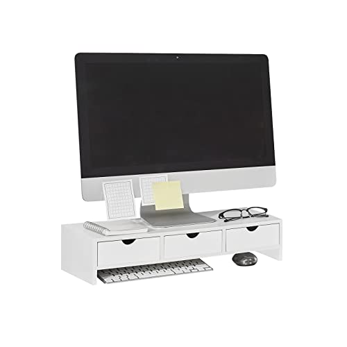 SoBuy BBF03-W Monitorerhöhung Monitorständer Bildschirmständer Schreibtischaufsatz mit Fächern und 3 Schubladen Weiß BHT ca.: 51x12x25cm von SoBuy