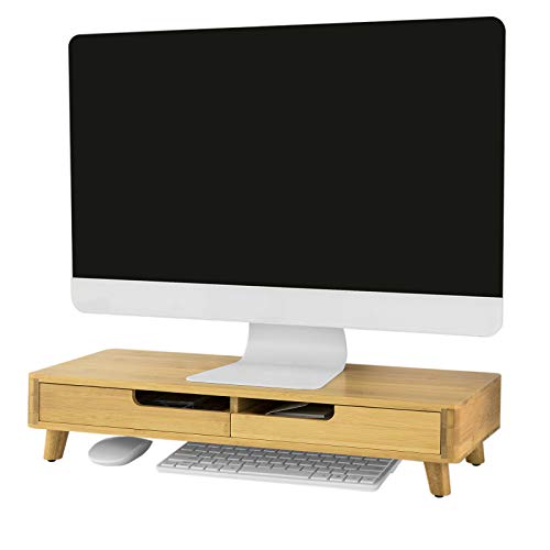 SoBuy BBF06-N Design Monitorerhöhung Monitorständer Bildschirmständer Notebookständer Schreibtischaufsatz Organizer mit 2 Schubladen Bambus BHT ca.: 56x12x23cm von SoBuy