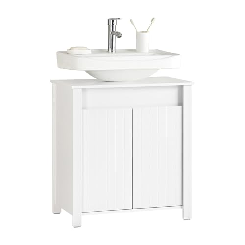 SoBuy BZR101-W Waschbeckenunterschrank Waschtischunterschrank Badschrank Waschtisch Badezimmerschrank Unterschrank Badmöbel Weiß BHT ca. 60x65,5x34cm von SoBuy
