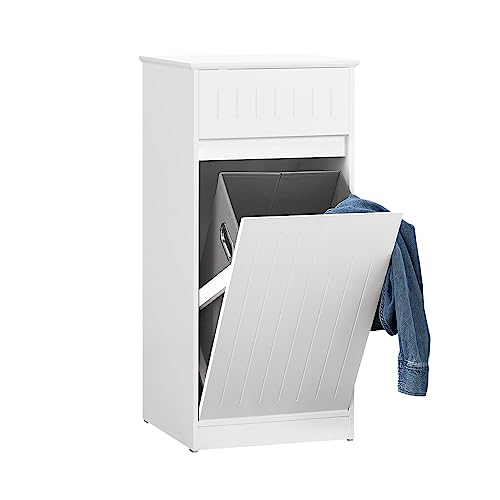 SoBuy BZR110-W Wäscheschrank mit ausklappbarem Wäschetruhe Wäschesammler mit Einer Schublade Wäschekorb Badschrank Wäschesack Badezimmermöbel Weiß BHT ca: 40x86x39cm von SoBuy