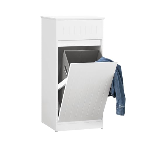 SoBuy BZR110-W Wäscheschrank mit ausklappbarem Wäschetruhe Wäschesammler mit Einer Schublade Wäschekorb Badschrank Wäschesack Badezimmermöbel Weiß BHT ca: 40x86x39cm von SoBuy