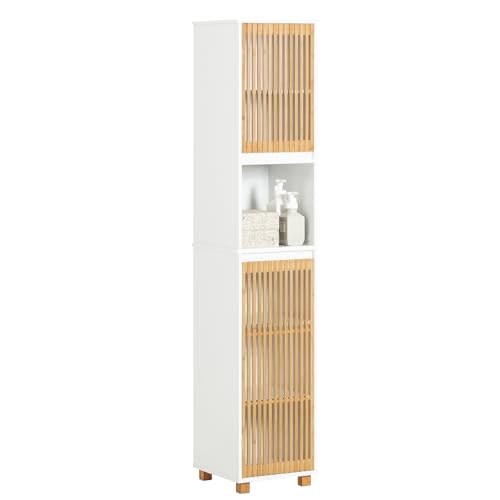 SoBuy BZR127-W Hochschrank Badezimmer Schrank Badschrank schmal Badregal Badezimmerschrank Badezimmermöbel Weiß-Natur BHT ca. 33x165x33cm von SoBuy