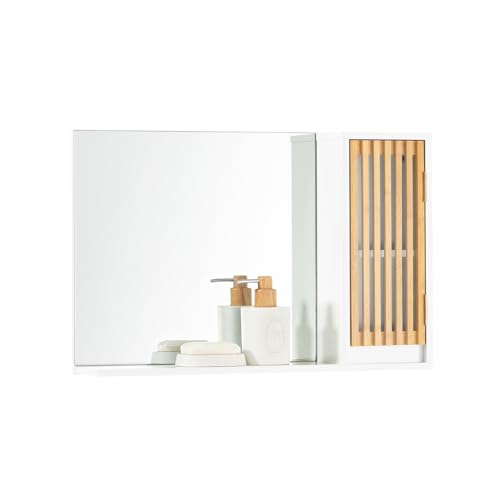 SoBuy BZR128-W Spiegelschrank Hängeschrank Wandschrank Badschrank Badmöbel Spiegel Wandspiegel Badspiegel Badschrank Badezimmermöbel Weiß-Natur BHT ca. 60x40x12cm von SoBuy