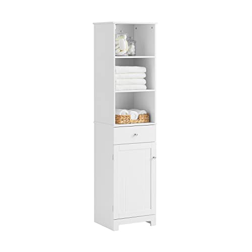 SoBuy Badezimmerschrank Badezimmer Hochschrank Schmal Badezimmermöbel mit 3 Regalfächern, 1 Schublade und 2 Türfächern 40x161x35 cm BZR17-W von SoBuy