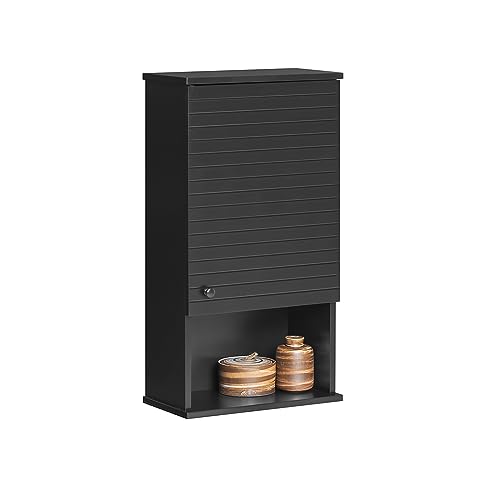 SoBuy BZR25-SCH Hängeschrank mit Einer Tür und einem Fach Wandschrank Küchenschrank Badhängeschrank Medizinschrank Badmöbel Schwarz BHT ca. 40x76x21cm von SoBuy